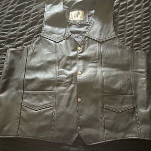 Black Leather Vest with Button Details